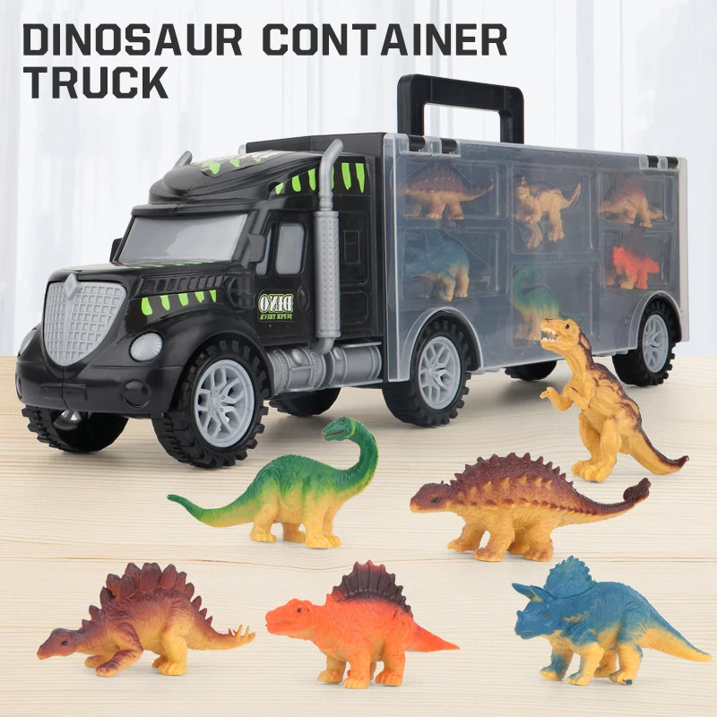 6PCS Truck Model dinosaur Toys Car Diecast Container Truck Combination Engineering vehicles Educational Toy Kids Birthday Gift