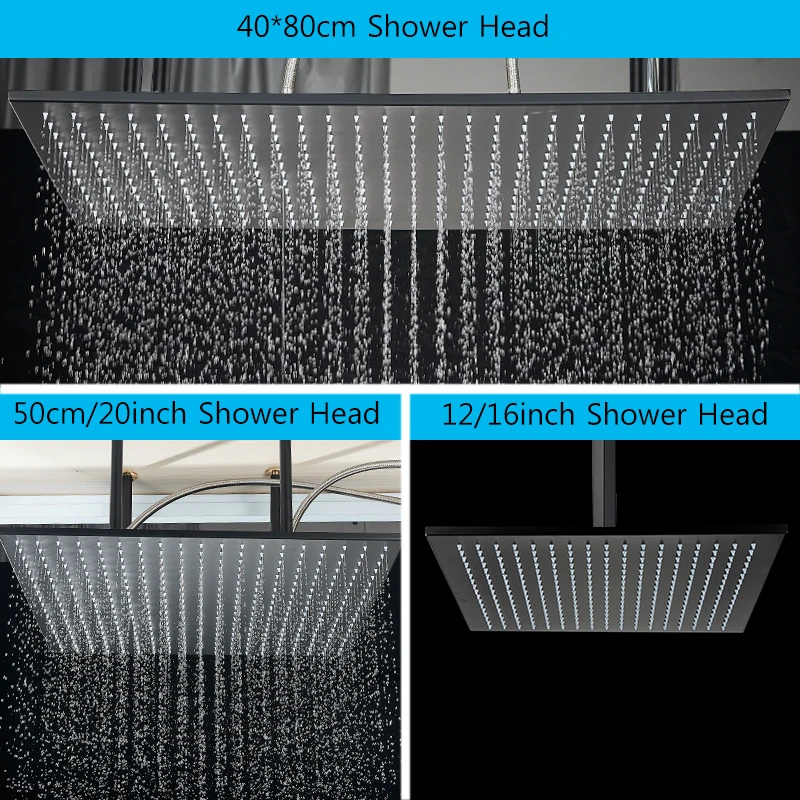 Luxury Thermostatic Bathroom Shower FaucetBig Rainfall Shower Head Rotate/Waterfall Bath Tub Spout 2/3 Ways Push Key Mixer Tap