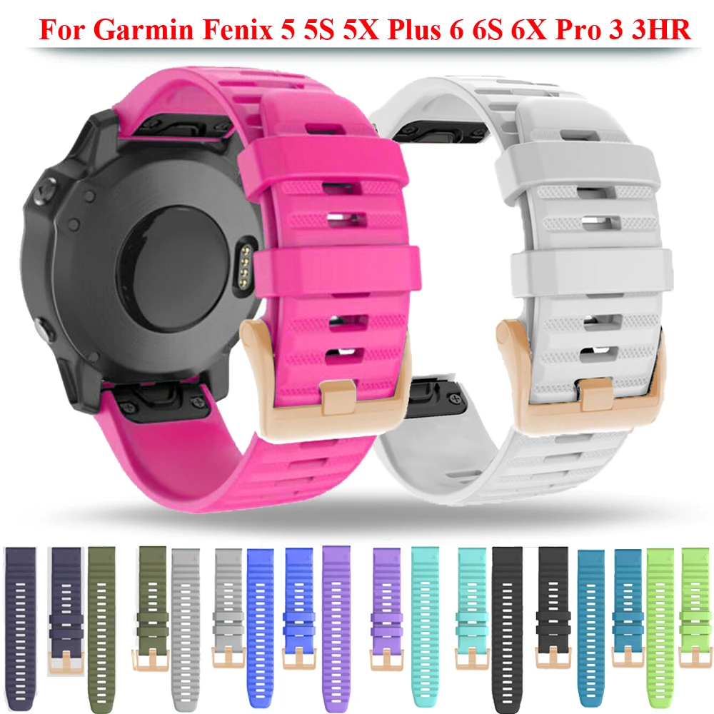 กีฬาซิลิโคนสายรัดข้อมือสำหรับ Garmin Fenix 6X 6 6S Pro 5X 5 5S Plus 3 3HR easy Fit Quick Release สปอนเซอร์20 22 26มม.