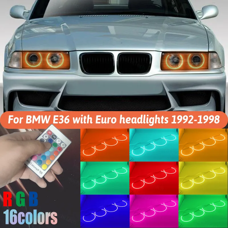 Đôi Mắt Thiên Thần Chỉnh Cho Xe BMW E36 3 Series Với Euro Đèn Pha 1992-1998 RGB LED Hào Quang DRL Đèn Xe Ô Tô phụ Kiện Retrofit