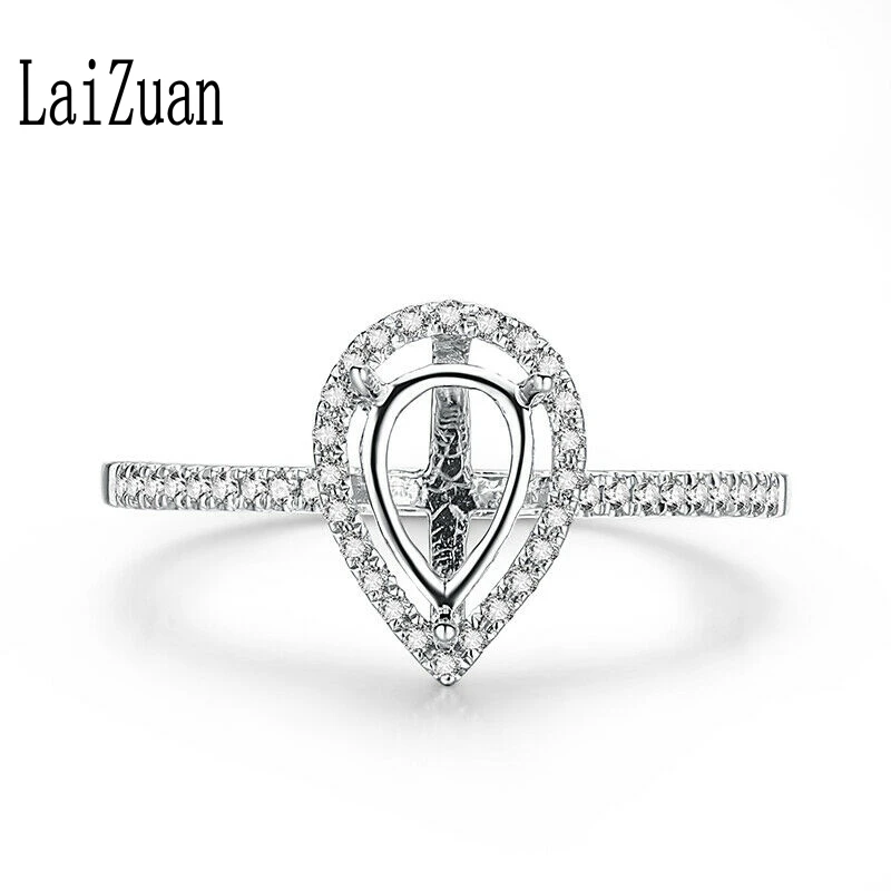 

LaiZuan Solid 14K White Gold Prong Setting Pear Cut 7X5mm Wedding Fine Jewelry Natural Diamonds Ring Semi Mount Women Ring