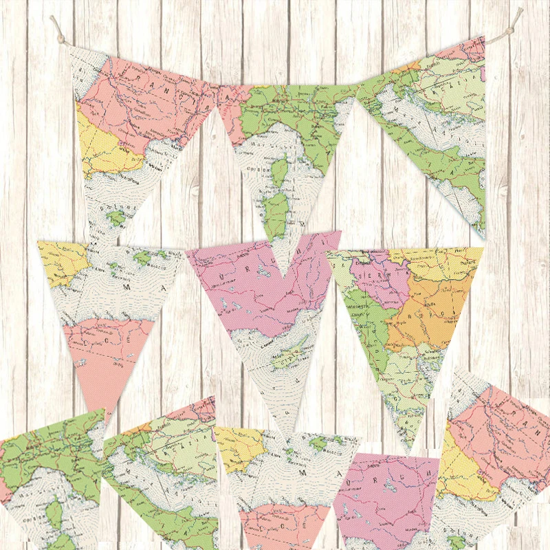 

World Map Bunting Map Garland Travel Theme Graduation Wedding Birthday Baby Shower Party Supplies