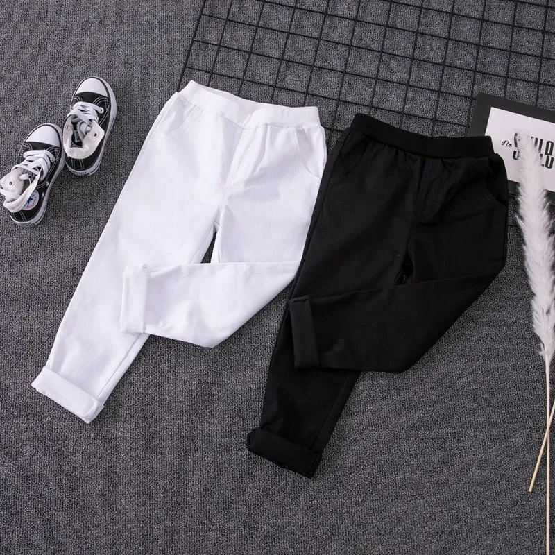 New Fashion White Pants for Kids Boys Cotton Teenage Black Long Trousers School Boys Junior Sweatpants Children Clothes 4 8 12Y