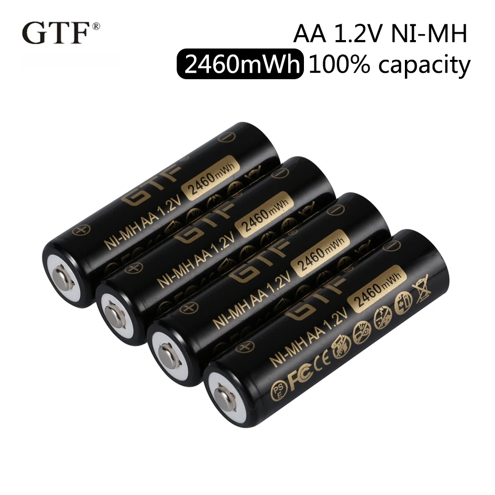 GTF 1.2V NI-MH AA 2050mAh battery 2460mWh 100% capacity rechargeable NI-MH battery for Camera Flashlight Toy drop shipping