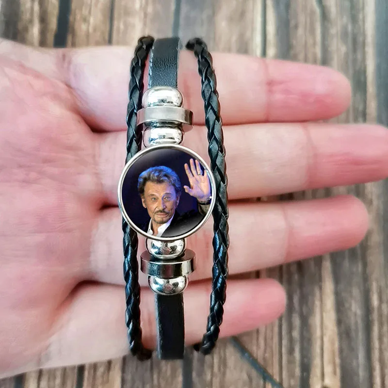 Classic Johnny Hallyday Bracelet Men Custom Photo Punk Fashion Bracelets Charm Glass Gem Jewelry