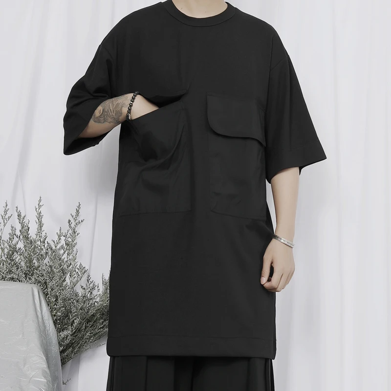 Men's new summer T-shirt Japanese fashion trend small number of designers big pocket design loose large size short sleeves