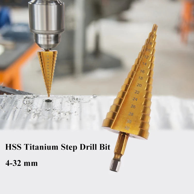 

4-32mm 4-20mm HSS Titanium Coated Step Drill Bit Power Tools for Metal High Speed Steel Wood Hole Cutter Step Cone Drill