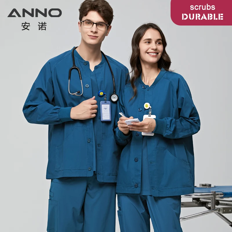 Maniche lunghe Scrub Giacca Piuttosto Vestito Infermiera Fuori Il Cappotto Medico Shirt Ospedale Nursing Divise del Personale di Autunno di Inverno di Usura del Lavoro