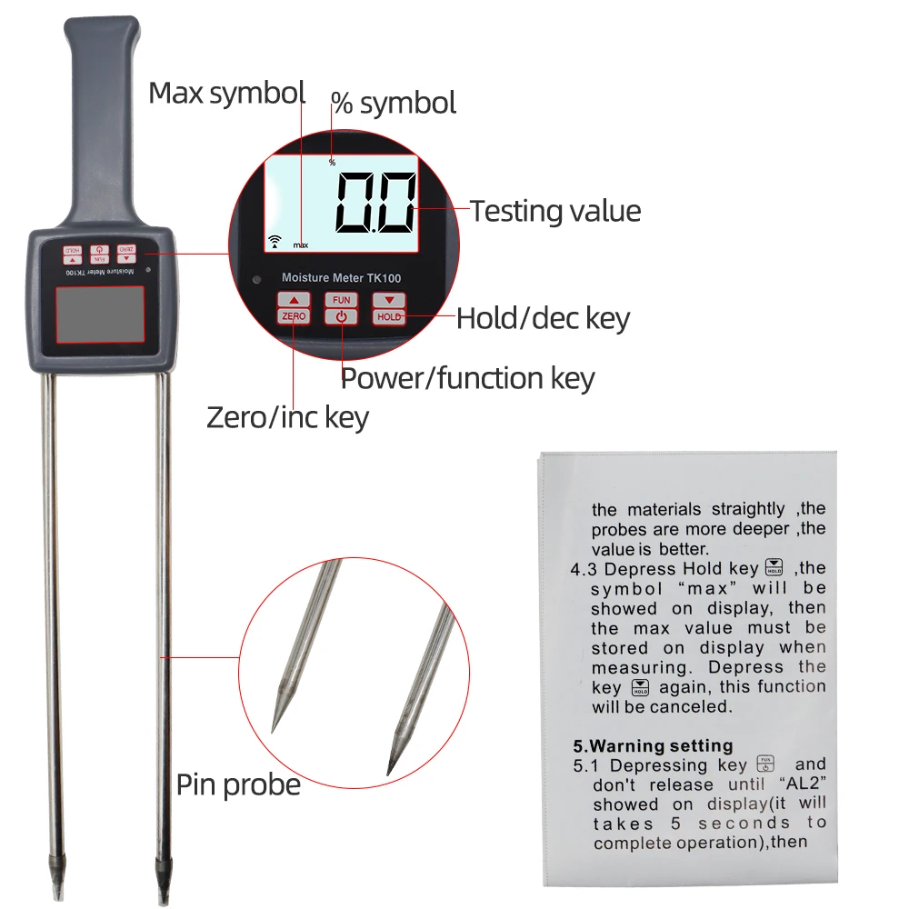 TK100 Portable Digital Multifunctional Moisture Meter For Grains,Chemical , Plastic Granule, Soap Powder, Soil  30%off