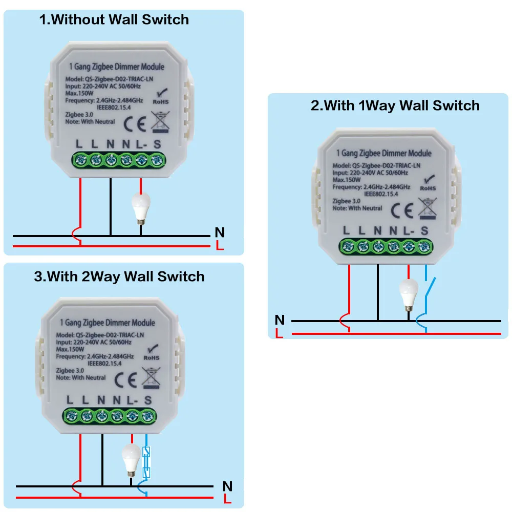 Zigbee Dimmer 220V Switch,Tuya Smart Light Switch Module,Brightness Controller,Wireless Voice Remote Control with Alexa,Google