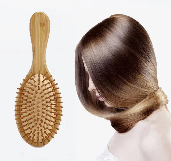 Cepillo de pelo de bambú para masaje del cuero cabelludo, peine de madera natural, herramientas de peinado antiestáticas, 1 unidad