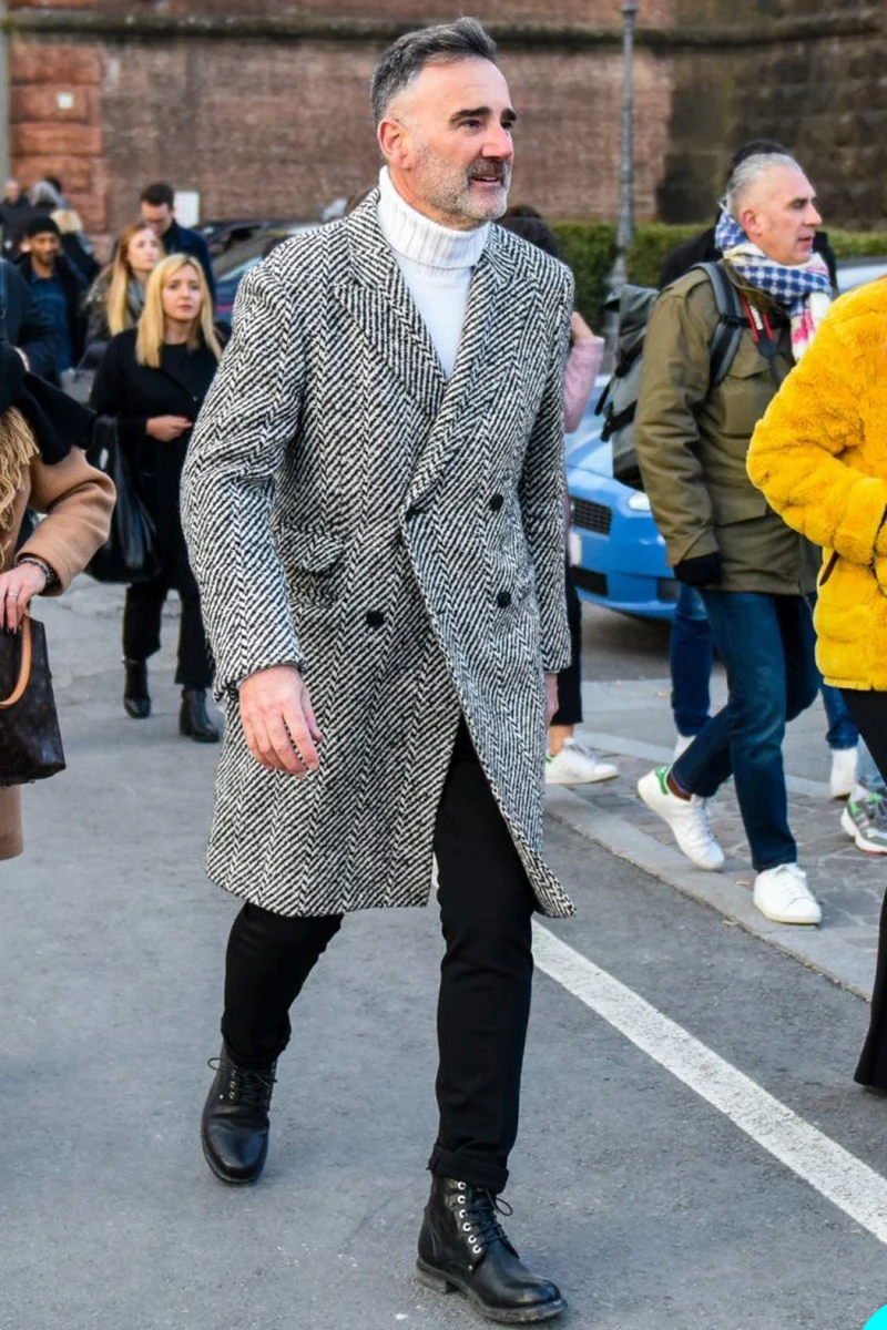 Abrigo largo de Tweed para hombre, chaqueta gruesa de lana gris para fiesta, graduación, traje de negocios, traje de invierno