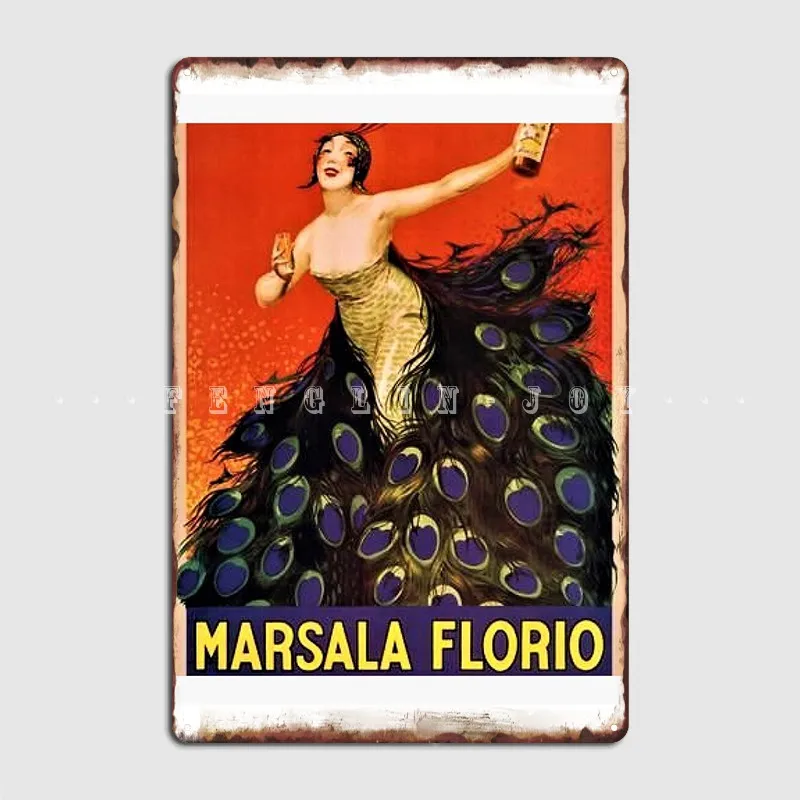 Vintage Marsala Florio Alcoholic Peacock Advertisement Poster Metal Plaque Poster Bar Cave Designing Plaques Tin Sign Poster