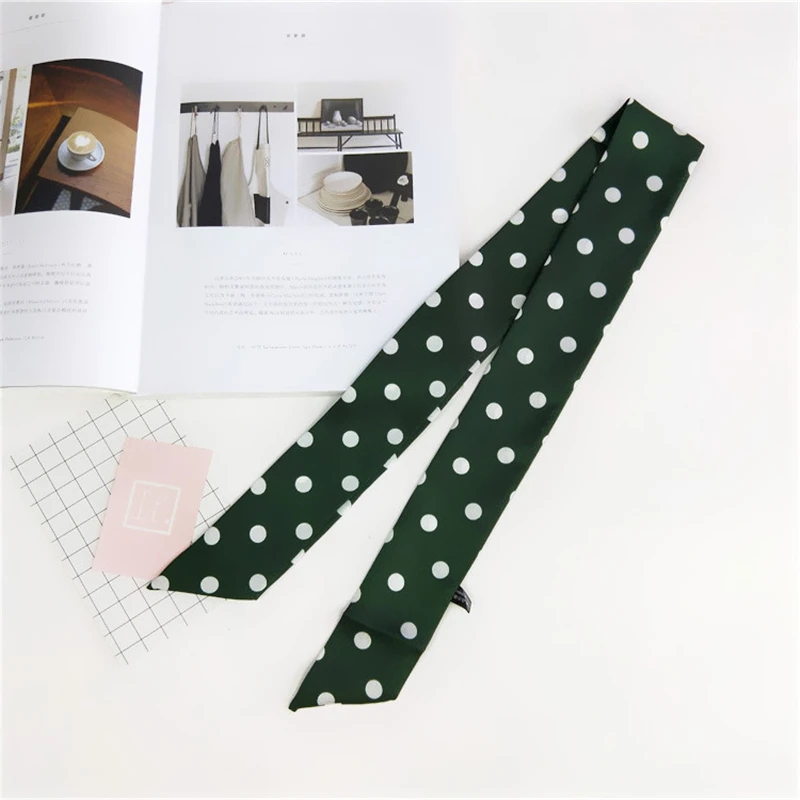 Polka dot printing luxury brand scarf women summer small long silk scarf fashion turban headband tie bag handle ribbon N13