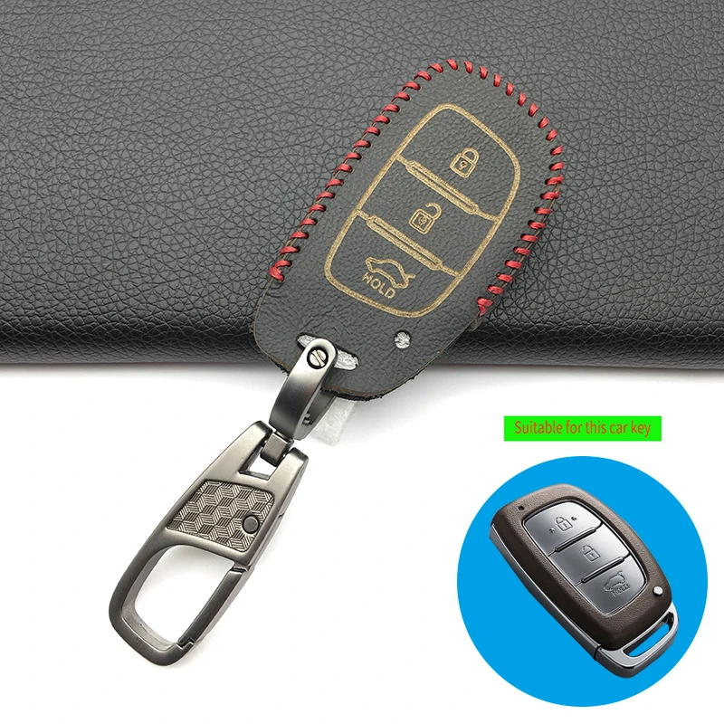 

High Quality 100% Leather Key Case Key Fob Cover Keychain for Hyundai i10 i20 i30 HB20 IX25 IX35 IX45 Smart 3 Buttons Key Shell