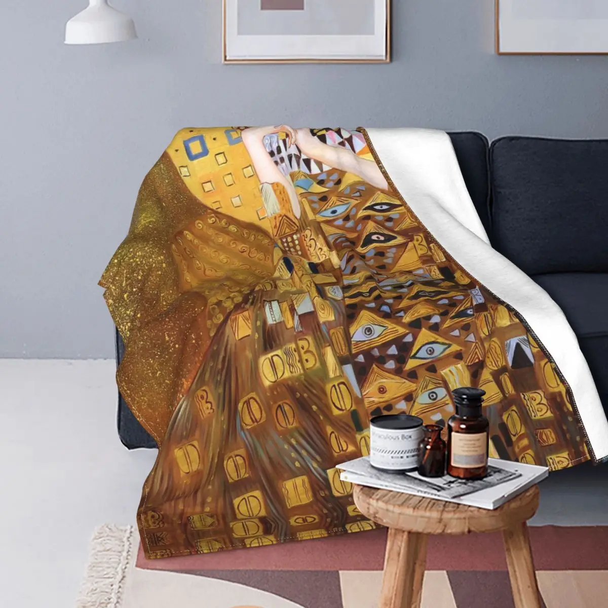 Gustav Klimt Knitted Blanket Fleece Adele Bloch-Bauer Freyas Art Warm Throw Blankets for Airplane Travel Bedspread