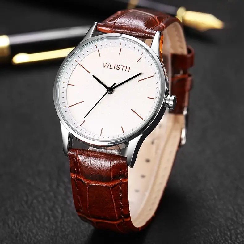 WLISTH Classic Business Men's Gentleman Watches Reloj Hombre Waterproof High Quality Leather Men Wrist Quartz Watch Clock