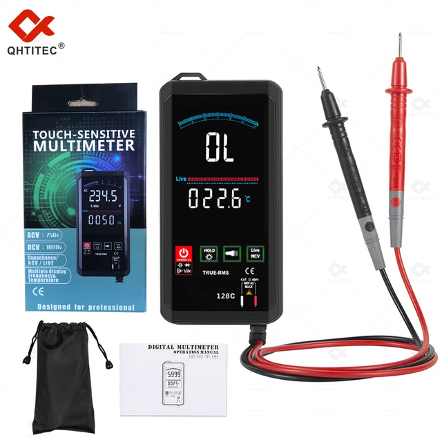 

QHTITEC 128A/B Digital Smart Multimeter Touch Color LCD Display 9999 Digital DC AC Voltage Capacitor Ohm Diode NCV Hz Tester DMM