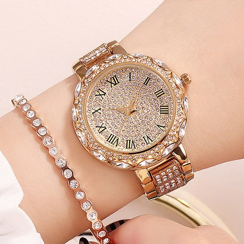 

Classic Women Watches Luxury Crystal Diamond Rose Gold Watches Fashion Quartz Wristwatches Reloj Mujer Relogio Feminino 2021