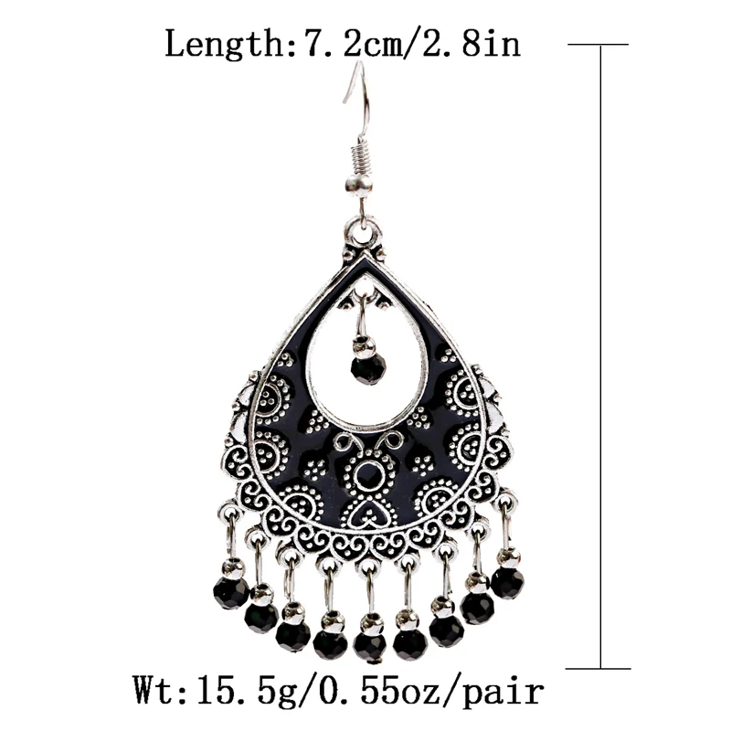 Vintage Red Beads Tassel Wedding Earrings Indian Jhumka Antique Boho Silver Color Flower Carved Drop Earrings Brincos Jewelry