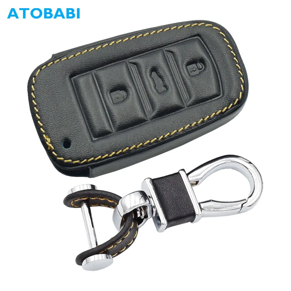 

Leather Car Key Case For Changan CS75 Eado CS15 CS35 Alsvin V7 Raeton 3 Buttons Smart Remote Fob Cover Keychain Protector Bag
