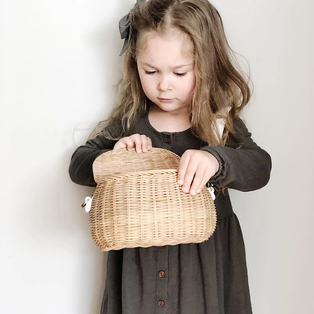 Pastoral Backpack for Kids Lightweight Eco-friendly Basket Bag Children's Wooden Rattan Bag 20*12*11.5cm Best Sale-WT