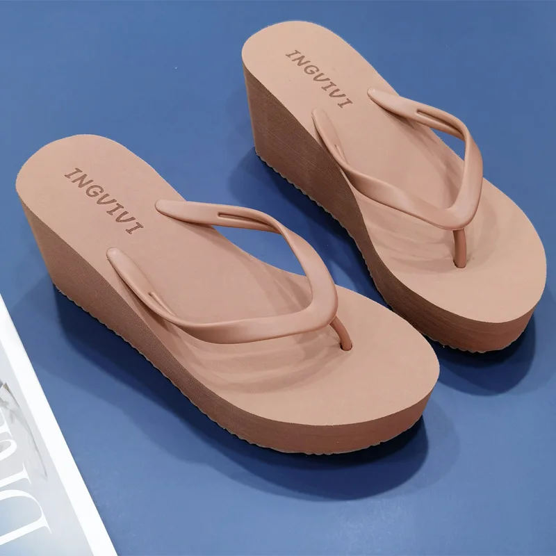 Low High-Heeled Shoes Lady Slippers Women Summer Shale Female Beach Med Luxury Slides Black Sandals Rubber Flip Flops On A Wedge