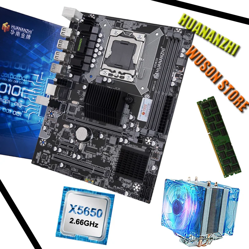 

Brand New Arrival HUANANZHI X58 LGA1366 Motherboard with Processor Intel Xeon X5650 2.66GHz with Cooler 8G DDR3 REG ECC Memory