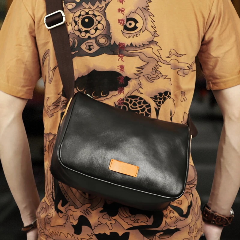 Handmade Men's Shoulder Bag Genuine Leather Crossbody Messenger Bag For Male Portable Storage School Sling Bags for short Travel