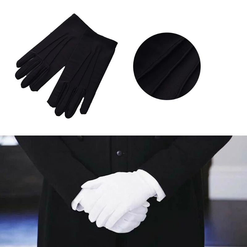 Men Spandex Thin Black White Parade Gloves Formal Tuxedo Costume Honor Guard Mittens for Coin Jewelry Silver Inspection