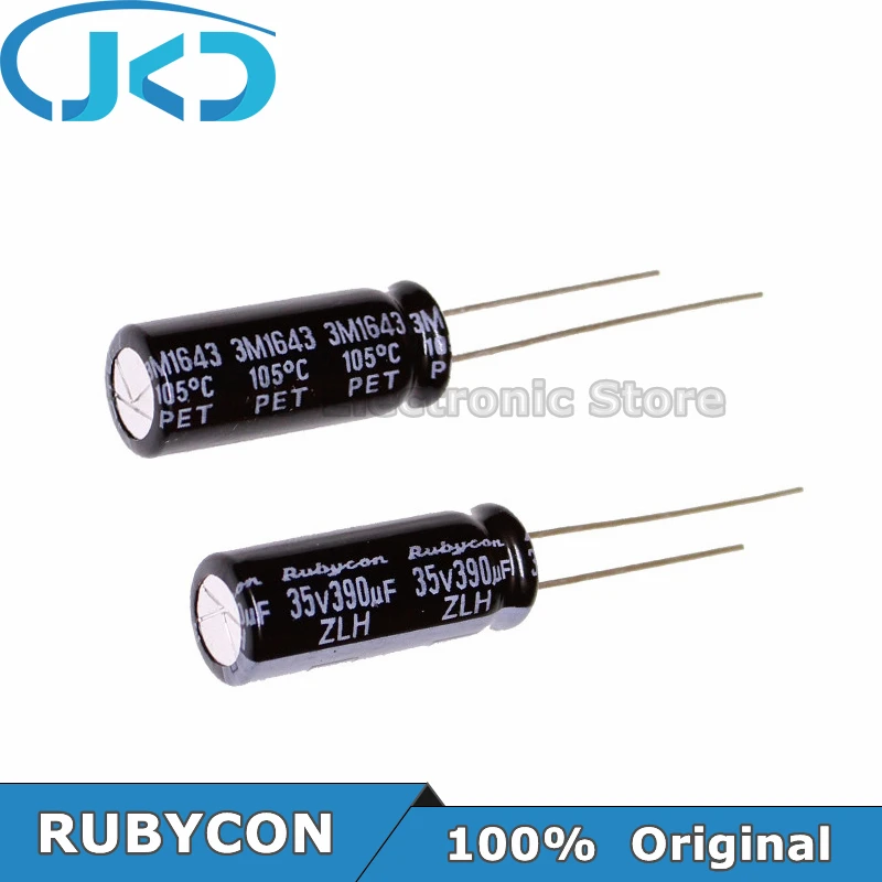 10pcs RUBYCON 390UF 35V 8*20mm 390UF35V 35V390UF 8x20mm Aluminum Electrolytic Capacitor 100% Original