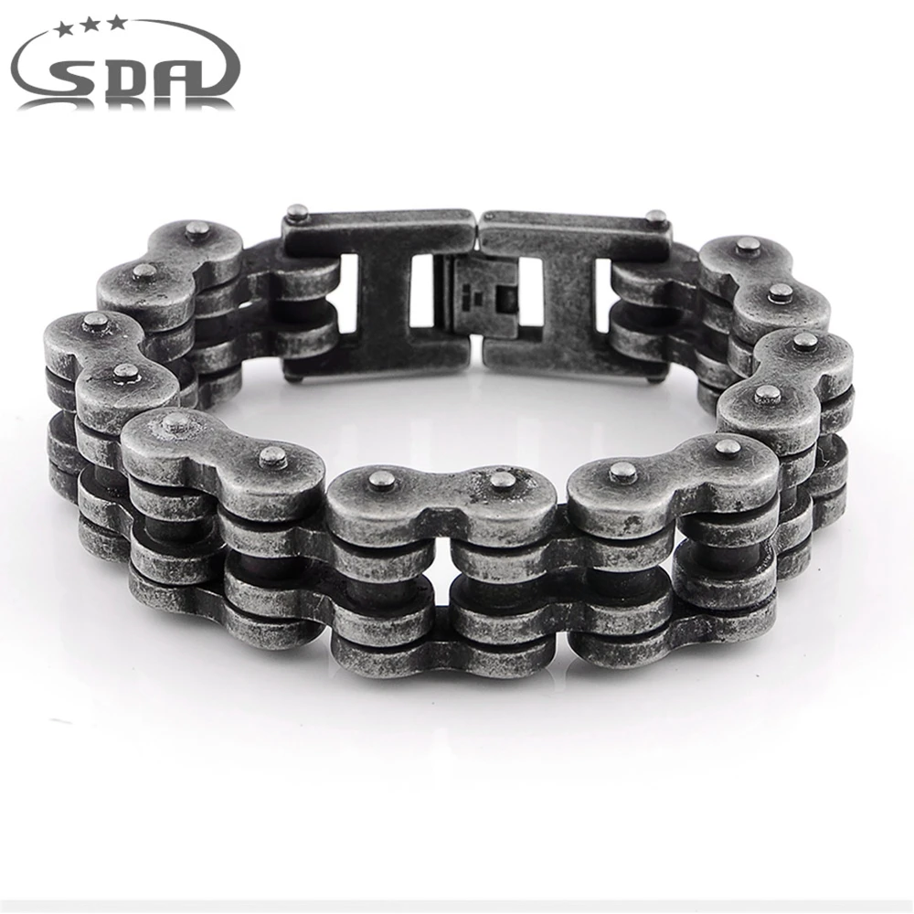 

SDA Vintage 22mm Big Heavy Bracelets For Men 316L Stainless Steel Puck Rock Gun Metal motorcycles Link Chain Bracelet