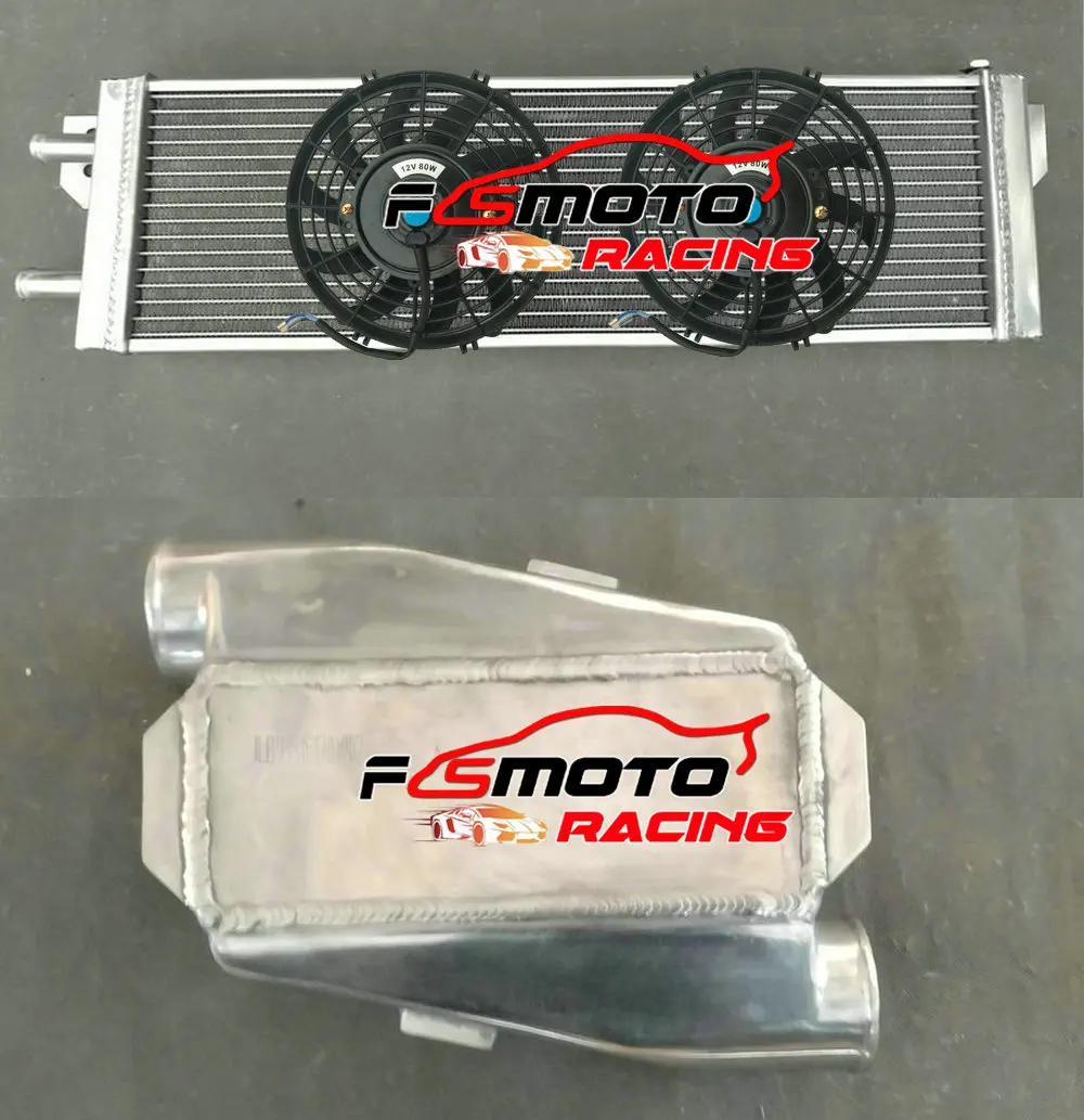 

Universal Aluminium Air Water Liquid Intercooler Chargecooler 180° Inlet Outlet 235mm X 95mm X 94mm WITH FANS