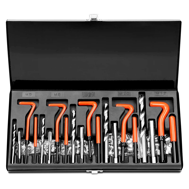 VT01078 Metric Thread Repair Tool Kit 131pc Thread Repair Set M5-M12 Drill Bits Taps Threaded Inserts Installation Tool