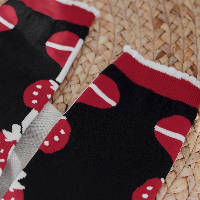 Harajuku Cute Strawberry Women High Socks Japanese Style Lolita Korean Kawaii Print Anime Girls Jk Funny Black Long Socks Set