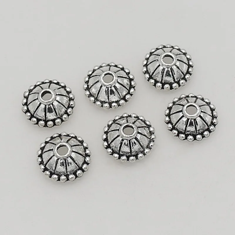 1pack Multi Designs Antique Silver Flower Bead Caps Handmade Zinc Alloy Beaded Spacer End Caps Receptacle DIY Jewelry Accessory