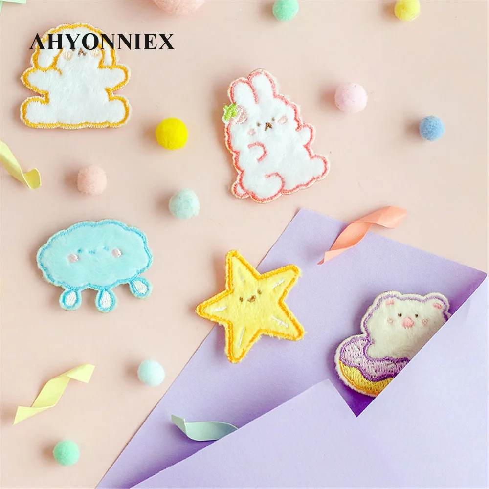 AHYONNIEX 1 Piece New Arrival Cartoon Patches Bag Jacket Jeans Cartoon Iron On Patches for Clothes Small Fabric Glue Sticker