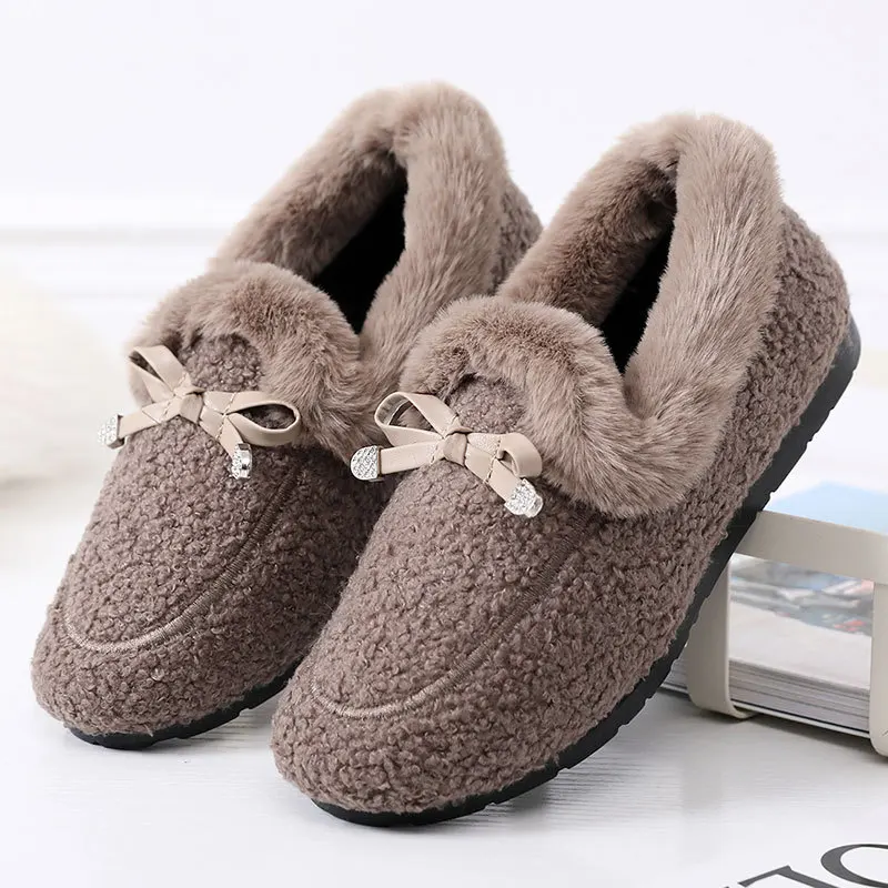 Mocassini da donna soffici scarpe basse di peluche 2021 moda inverno caldo pelliccia sintetica floccaggio mocassini donna Slip On scarpe da barca