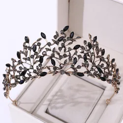 Baroque Vintage Bronze Black Crystal Leaf Bridal Tiaras Crowns Rhinestone Pageant Diadem Bride Headband Wedding Hair Accessories