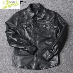 Mens New Clothes Genuine Leather Jacket Men's Clothing Lapel Shirt Soft Real Sheepskin Coat Ropa De Hombre LXR423