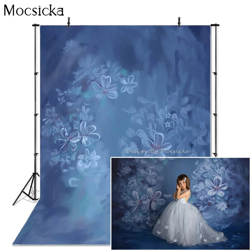 

Mocsicka Newborn Blue Flower Photography Background Hand Drawn Style Backdrop Child Portrait Decoration Prop Studio Baby Shower