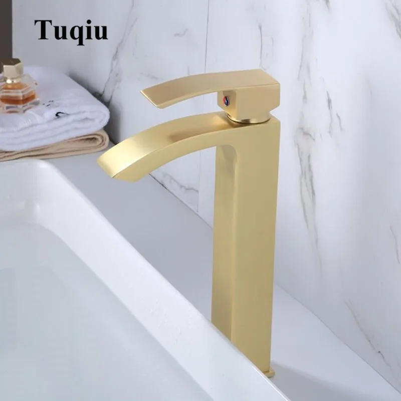 

Vidric New Square Brush gold Bathroom Faucet Brass Basin Mixer Bathroom Sink Hot and Cold Tap Bathroom Sink Basin Mixer Tap