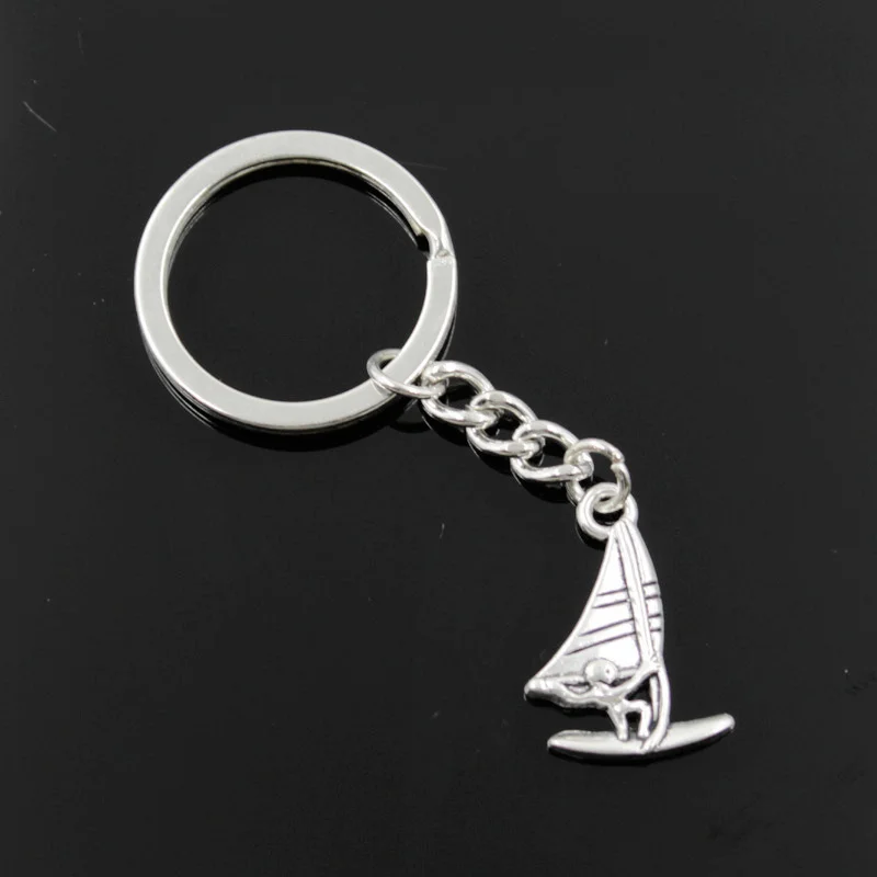 New Fashion Men 30mm Keychain DIY Metal Holder Chain Vintage Windsurfer Windsurfing Sailing 26x16mm Silver Color Pendant Gift