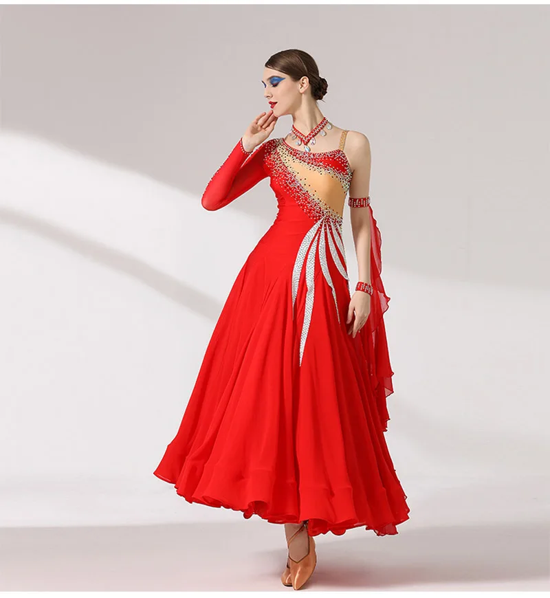 ผู้หญิงขั้นสูงบอลรูมเต้นรําชุดLady 2024 ใหม่สีแดงProfessional StageมาตรฐานFlamenco Waltz Tango Ballroom Dance Dresses