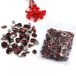 Sell at a loss! mixed shape Wine red cystal glass sew on rhinestones with silver base diy clothing accessories SWM08