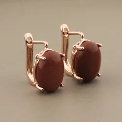 New Trendy Oval Natural Stone Big Earrings Rose Gold Color  With Stones Earrings For Women Party Unusual Earrings