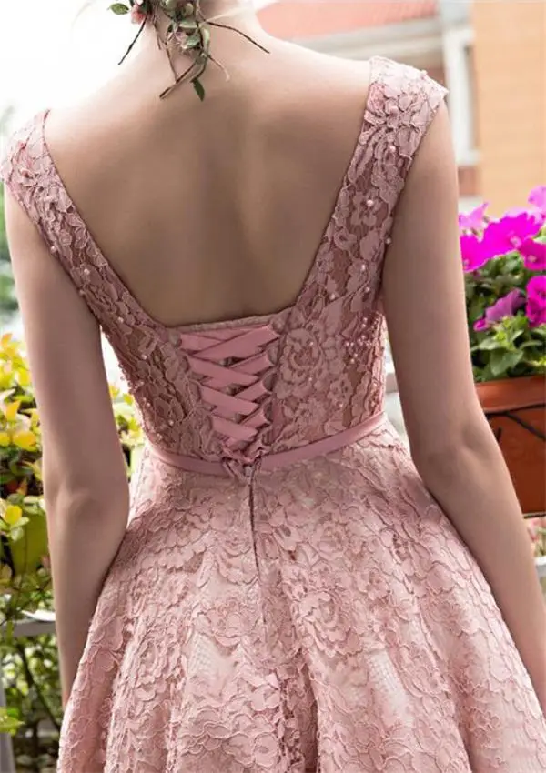 Đầm Ren Xòe Áo Khoác Áo Đội Tuyển Tay Đính Hạt Lưng Có Dây Buộc Trà Chiều Dài Đầm Vestido De Fiesta Corto Bầu Plus kích Thước Đề Nghị