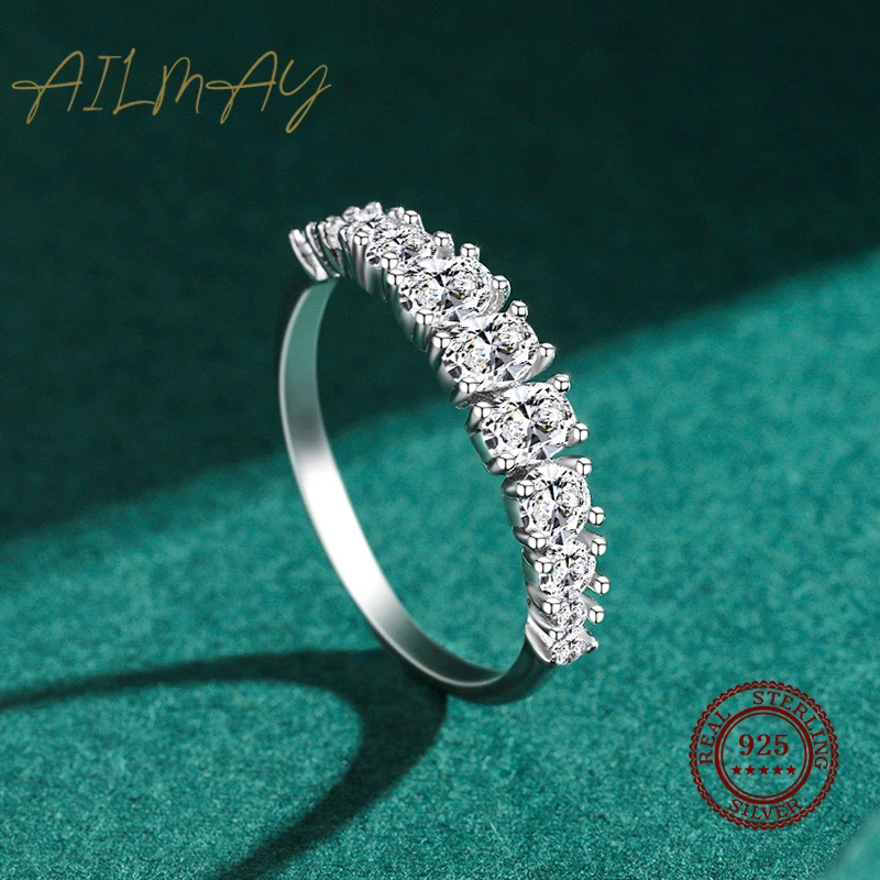 Ailmay Fashion Genuine 925 Sterling Silver Dazzling Emerald Cut Irregular CZ Rings  For Women Romantic Wedding Jewelry Bague