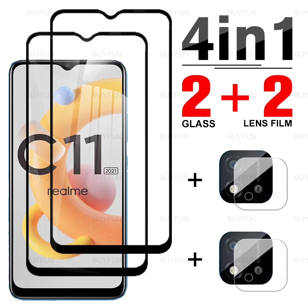 4in1 Protective Glass For Realme C11 2021 Full Cover Screen Tempered Glass For realmi c21 c25 c15 c3 c11 c 11 Camera Lens Film