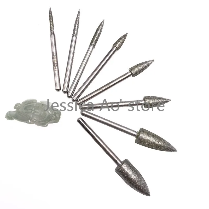 15 pz 2-8mm J forma di proiettile diamante utensili abrasivi giada intaglio strumenti lavorazione dei metalli gioielli fai da te lucidatura punte di macinazione elettriche